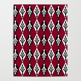 Deep Red Burgundy Diamond Argyle Pattern Poster