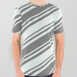 [ Thumbnail: Gray and Mint Cream Colored Lines/Stripes Pattern All Over Graphic Tee ]