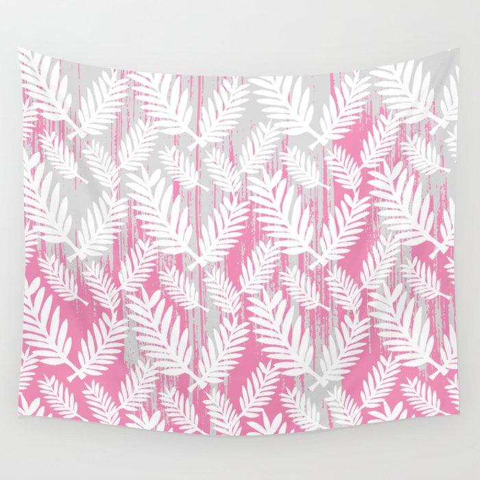 Fuchsia modern watercolor brushstrokes white floral Wall Tapestry