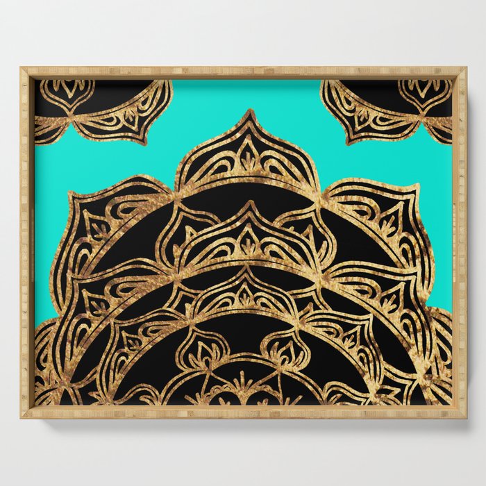 Golden Lace on Turquoise Serving Tray