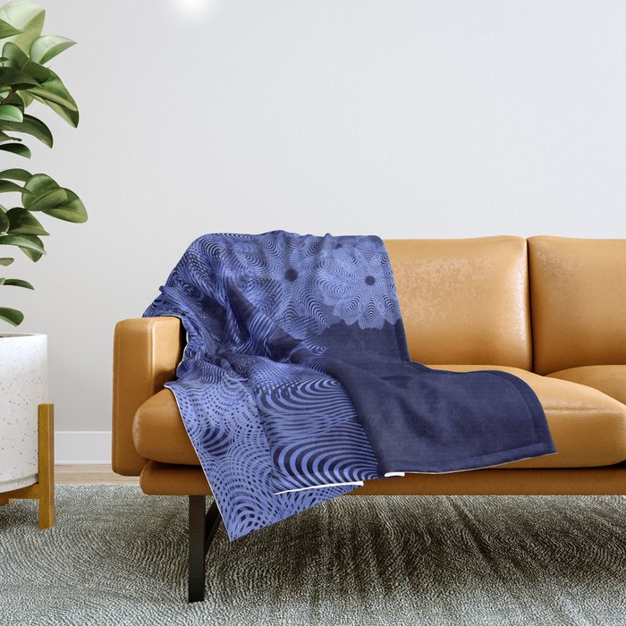 Cool Dark Blue Abstract Floral  Throw Blanket