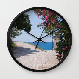 The path to the Adriatic Sea | Mediterranean sea view with oleander flowers | Colorful Rovinj in Croatia Wall Clock