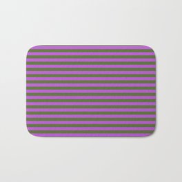 [ Thumbnail: Orchid and Dark Olive Green Colored Lined Pattern Bath Mat ]