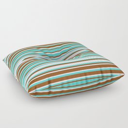 [ Thumbnail: Lavender, Turquoise, and Brown Colored Lines Pattern Floor Pillow ]