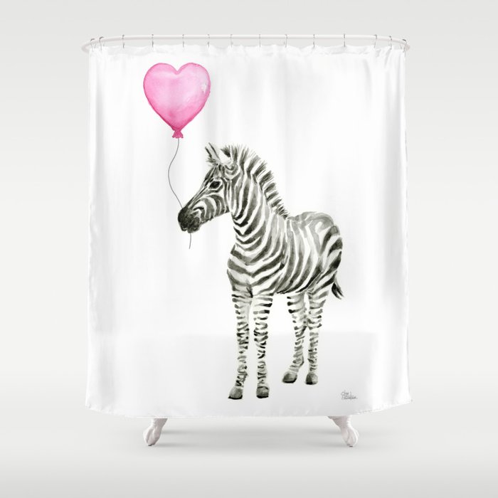 Zebra with Pink Balloon Shower Curtain
