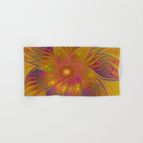 Colorful and Luminous Flower, Abstract Fractal Art Hand & Bath Towel