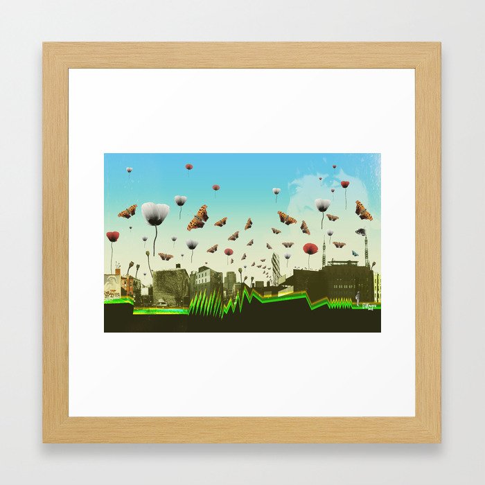 butterfly invasion with poppies Framed Art Print