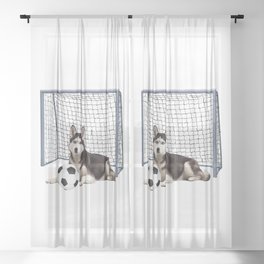 Husky Dog - Soccer Goal Sports  Sheer Curtain