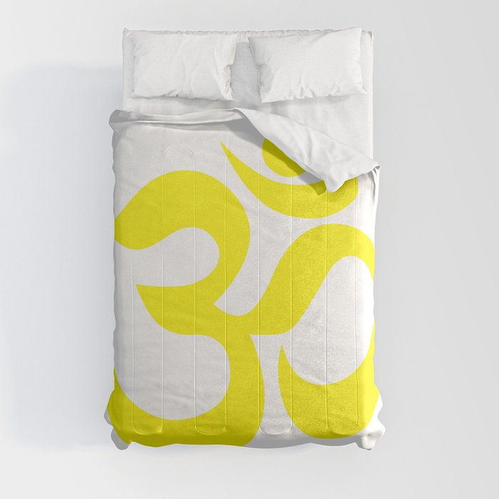 Yellow AUM / OM Reiki symbol on white background Comforter