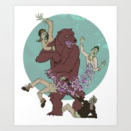 Bear VS Zombies Art Print