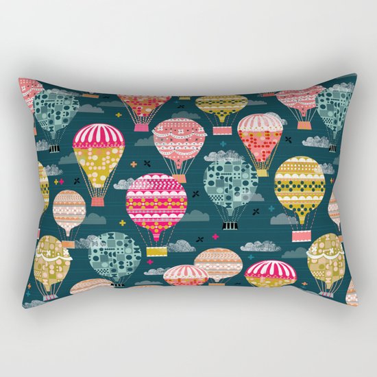 Hot Air Balloons - Retro, Vintage-inspired Print and Pattern by Andrea Lauren Rectangular Pillow
