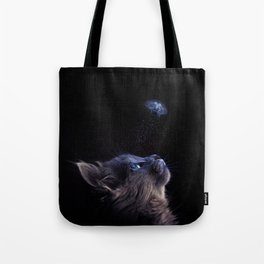 Fascinated cat about jellyfish Tote Bag