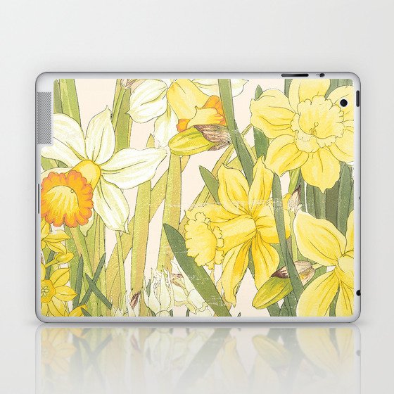 Vintage Floral Paper:  Spring Flowers on Shabby White -Daffodils Laptop & iPad Skin