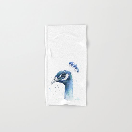 Peacock Watercolor Painting Bird Animal Hand & Bath Towel