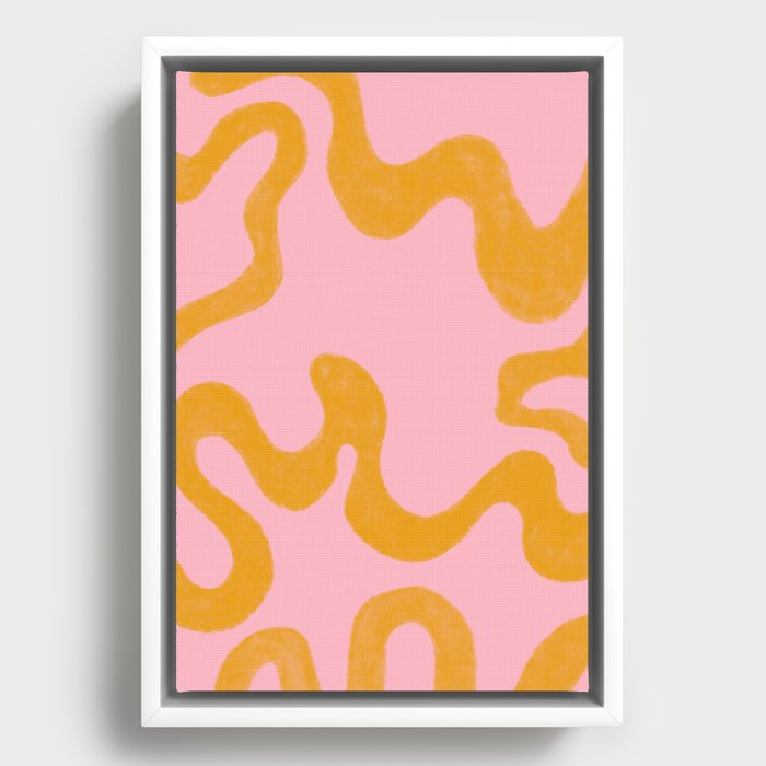 Cheerful Liquid Swirls - mustard yellow and pink Framed Canvas