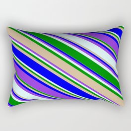 [ Thumbnail: Colorful Green, Tan, Blue, Purple, and Light Cyan Colored Striped/Lined Pattern Rectangular Pillow ]