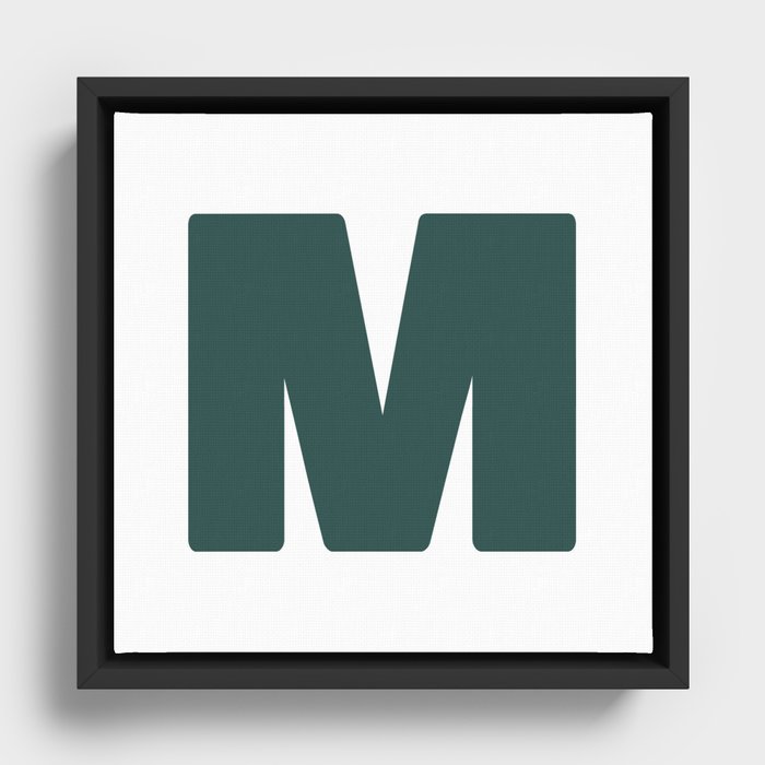 M (Dark Green & White Letter) Framed Canvas