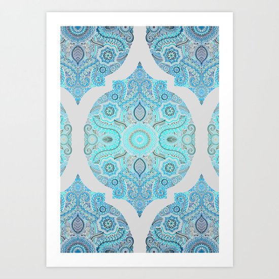 Through Ocean & Sky - turquoise & blue Moroccan pattern Art Print
