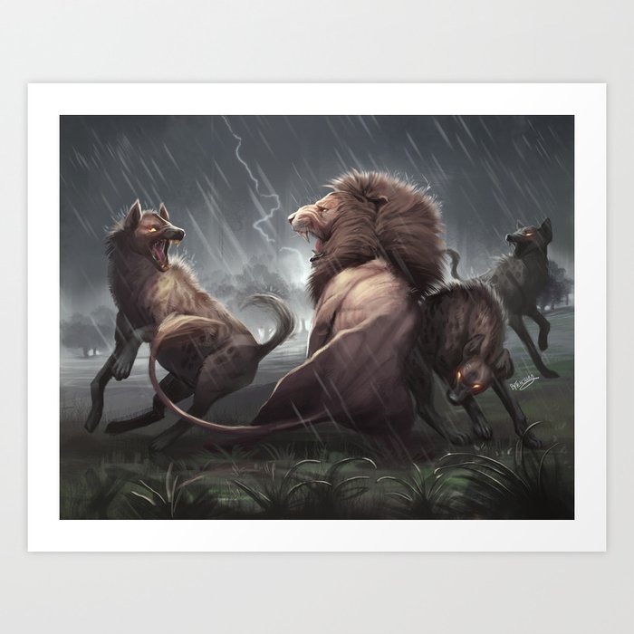 Lion Vs Hyena Painting Art Print By Tehchan Society6
