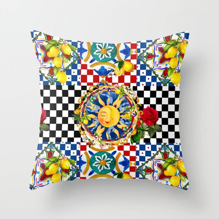Sicilian sun,tiles,summer,majolica,lemon art Throw Pillow
