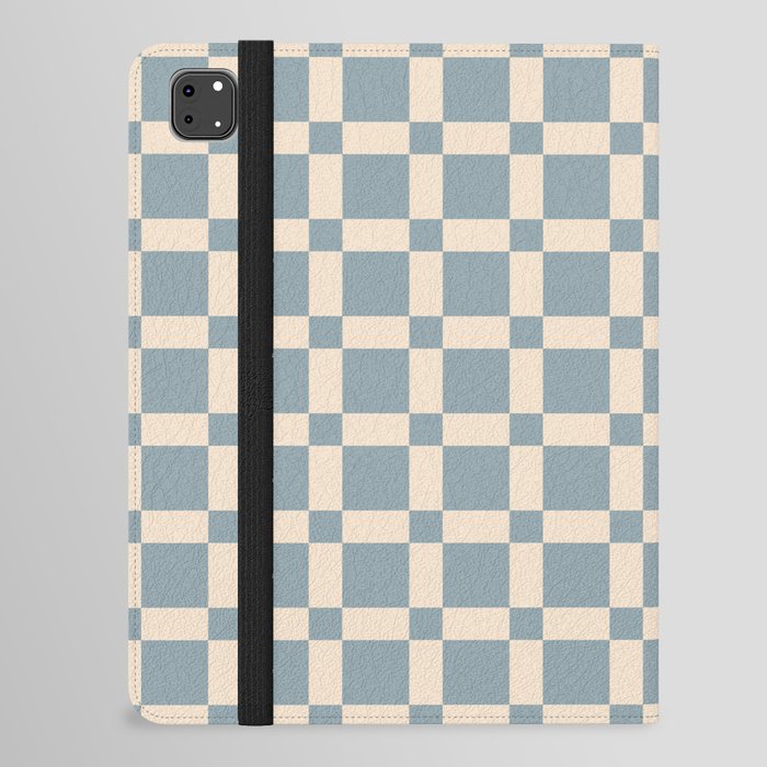 Contemporary Retro Checkerboard Pattern Cream & Cinder Blue iPad Folio Case