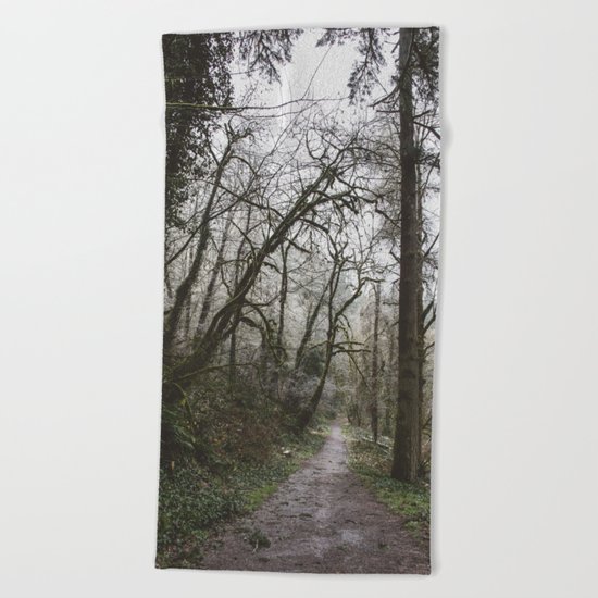 Frosty Forest Path Beach Towel