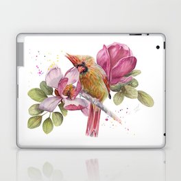 Cardinal et fleurs de Magnolia portrait à l'aquarelle de Marussa Art et Nature Laptop & iPad Skin