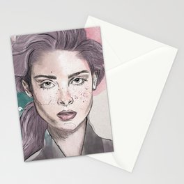 Girl with pink freckles and flowers Stationery Card