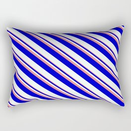 [ Thumbnail: Light Coral, Blue, and Mint Cream Colored Striped Pattern Rectangular Pillow ]