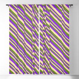 [ Thumbnail: Purple, Tan, and Green Colored Lines Pattern Blackout Curtain ]
