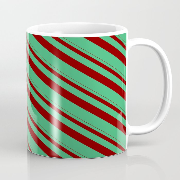 Maroon & Sea Green Colored Striped Pattern Coffee Mug