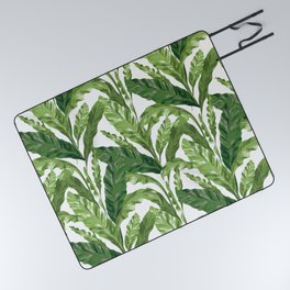Tropical Leaves - White Picnic Blanket