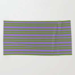 [ Thumbnail: Green and Purple Colored Lines Pattern Beach Towel ]