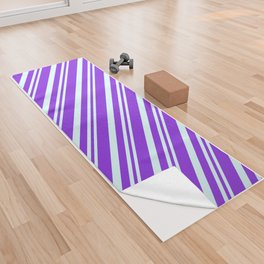 [ Thumbnail: Light Cyan & Purple Colored Stripes Pattern Yoga Towel ]