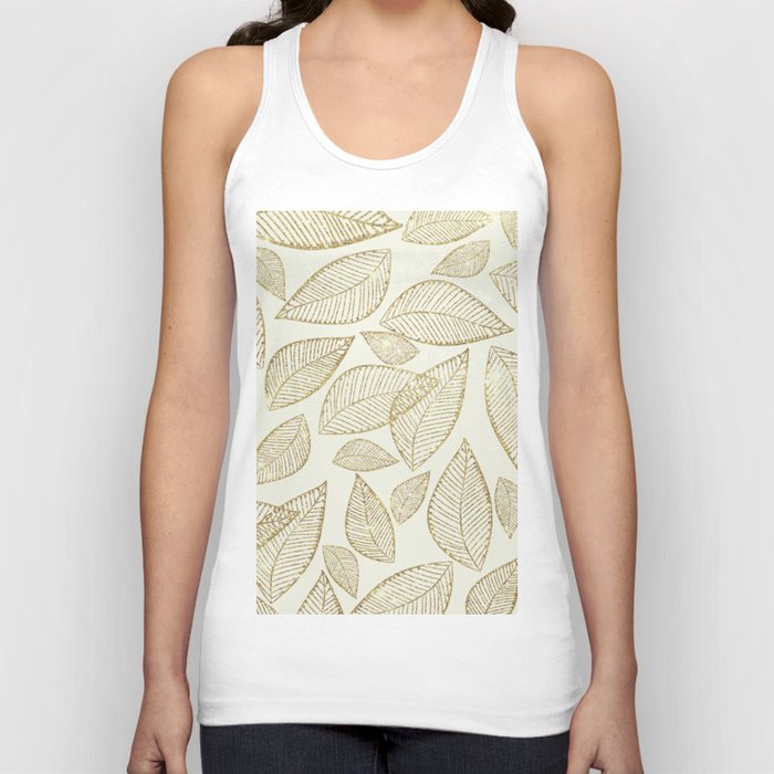 Abstract ivory gold glitter foliage leaf pattern Tank Top
