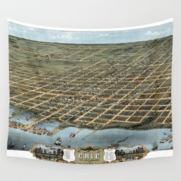 Bird's eye view of the city of Erie vintage pictorial map Wall Tapestry