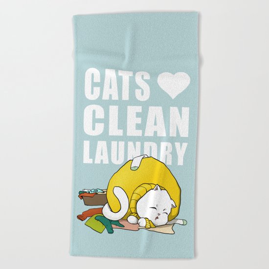 Cats love clean laundry Beach Towel