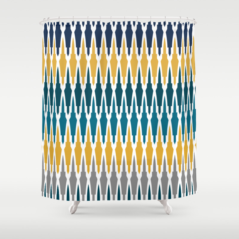 Boho Geometric Pattern Blue Teal Yellow And Gray Shower Curtain By Megan Morris Society6 Boho Geometric Pattern Blue Teal, Navy Teal Gray Shower Curtain