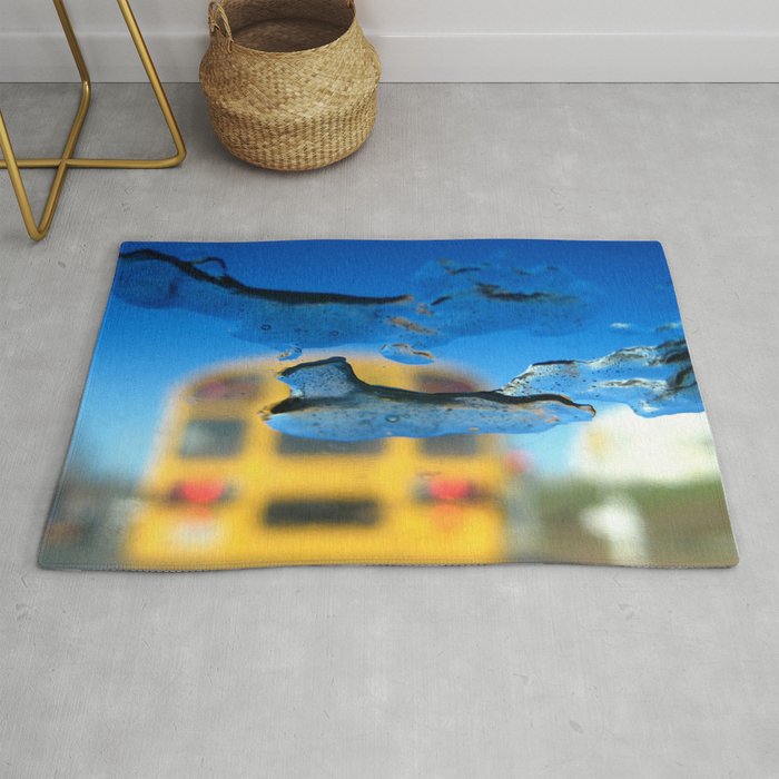 yellow bus and ice photography Rug