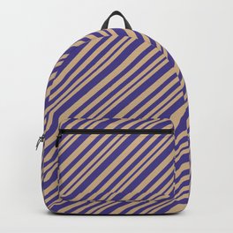 [ Thumbnail: Tan and Dark Slate Blue Colored Lines Pattern Backpack ]