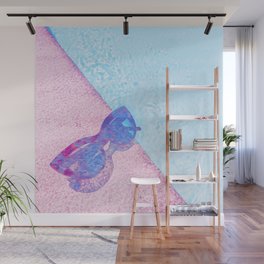 glasses poolside pink and blue impressionism painted realistic still life Wall Mural