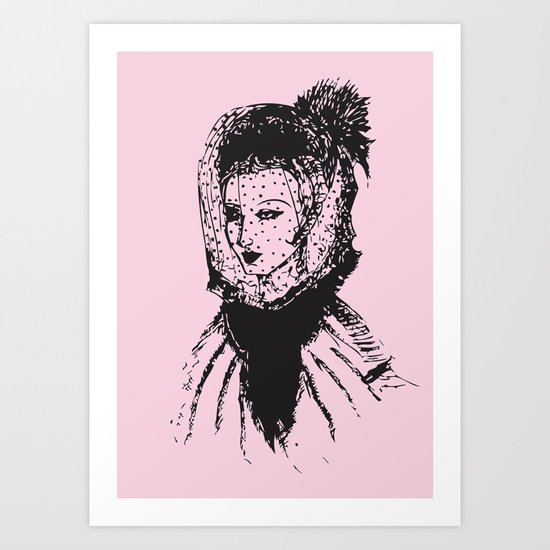 Veiled Lady on Pink Art Print