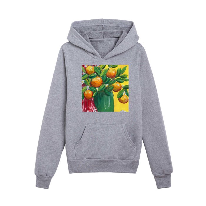 oranges in yellow room: stillife Kids Pullover Hoodie