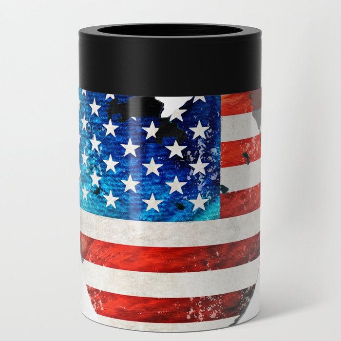 United States Of America Flag Heart Art Americana Can Cooler