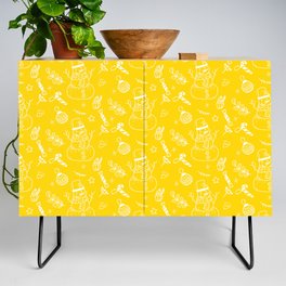 Yellow and White Christmas Snowman Doodle Pattern Credenza