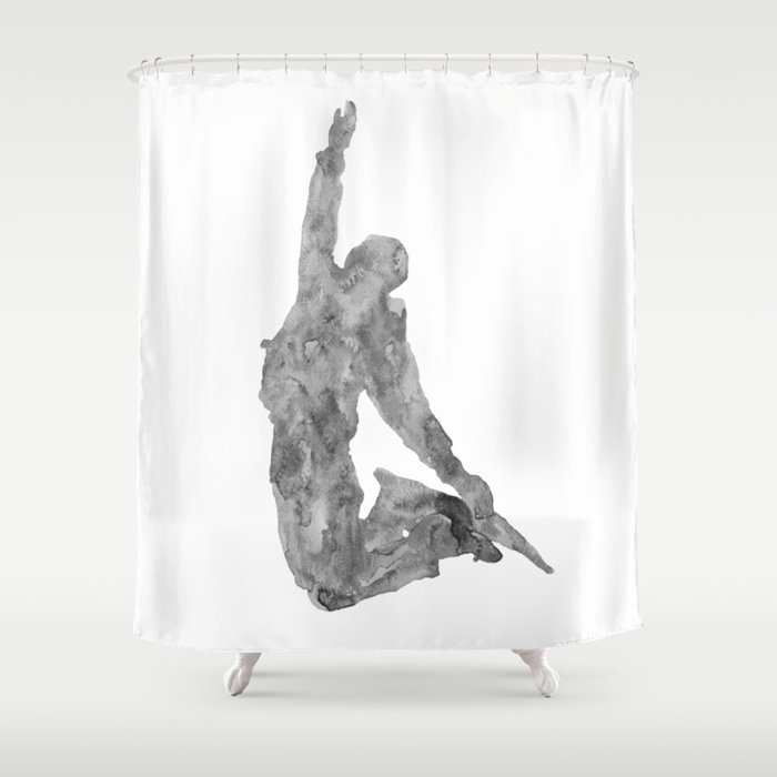 Black and white snowboard art print watercolor  Shower Curtain