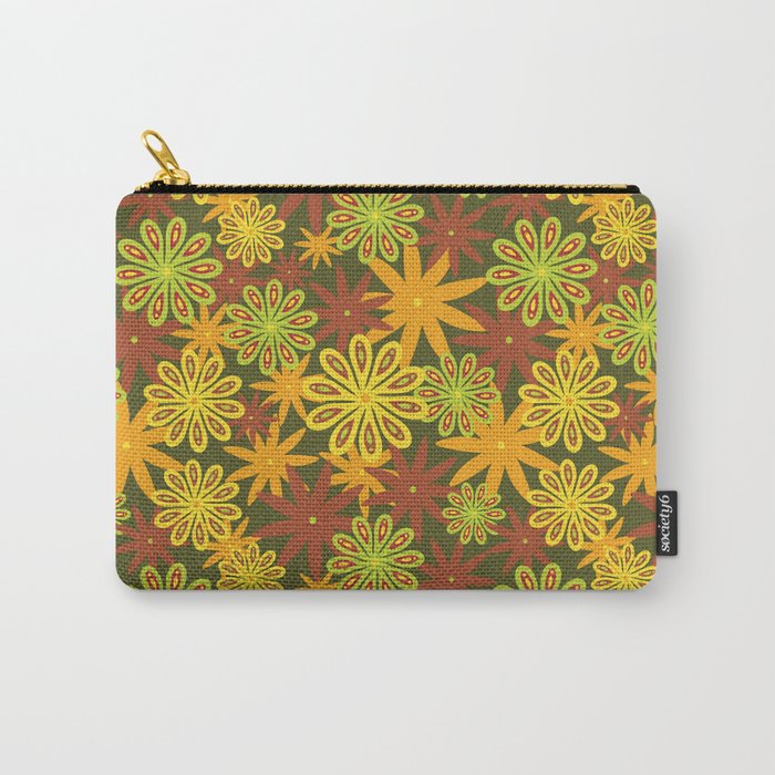 flower power // 70s inspired print // in olive, yellow, lime, tangerine, and maroon // by Ali Harris Carry-All Pouch