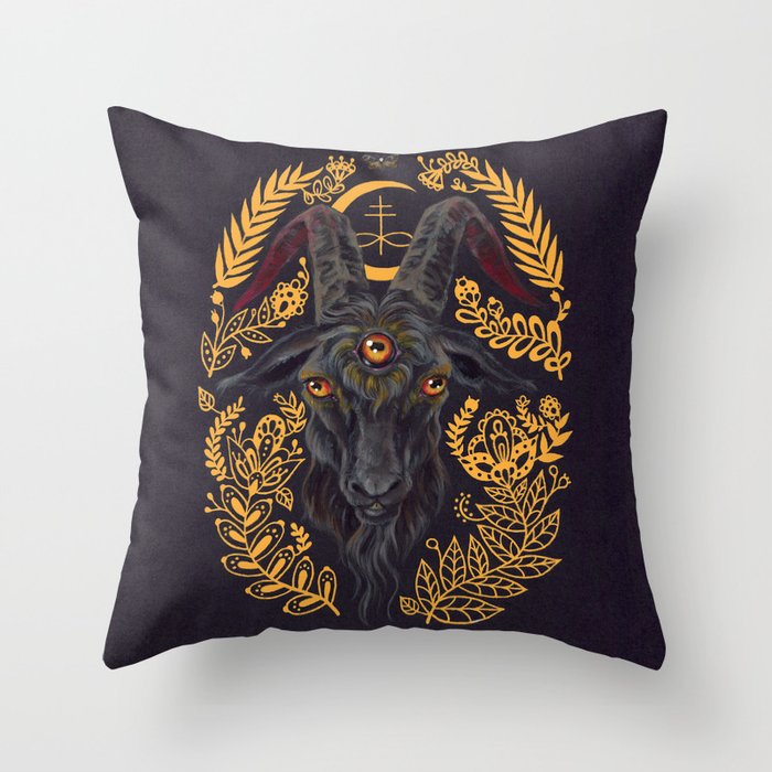 Black Goat of the Woods Throw Pillow