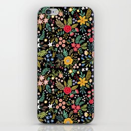 Amazing floral pattern with bright colorful flowers, plants, branches and berries on a black backgro iPhone Skin