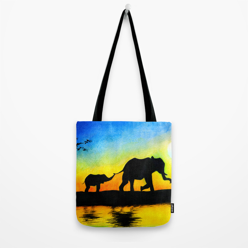 Shopping Bag Watercolor Painting Elephant Wildlife Tote Bag
